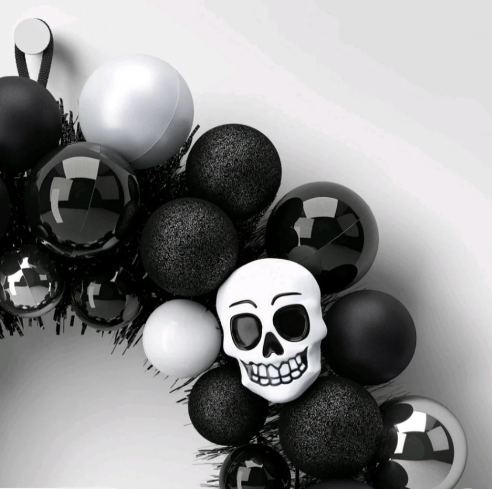New Target 16in Halloween wreath with skulls black and white', shatterproof